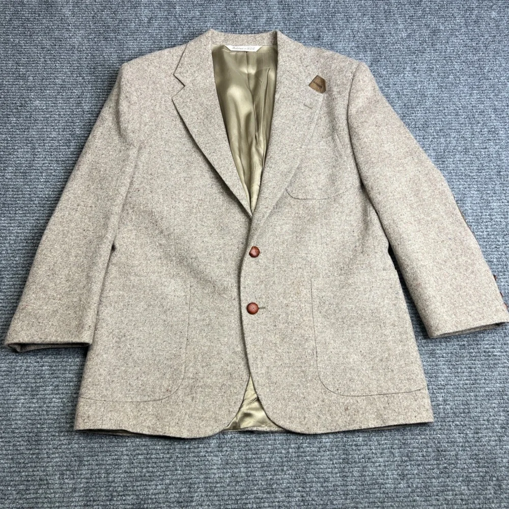 Stafford Country Collection Mens 42R Tweed Sport Coat Elbow Patches
